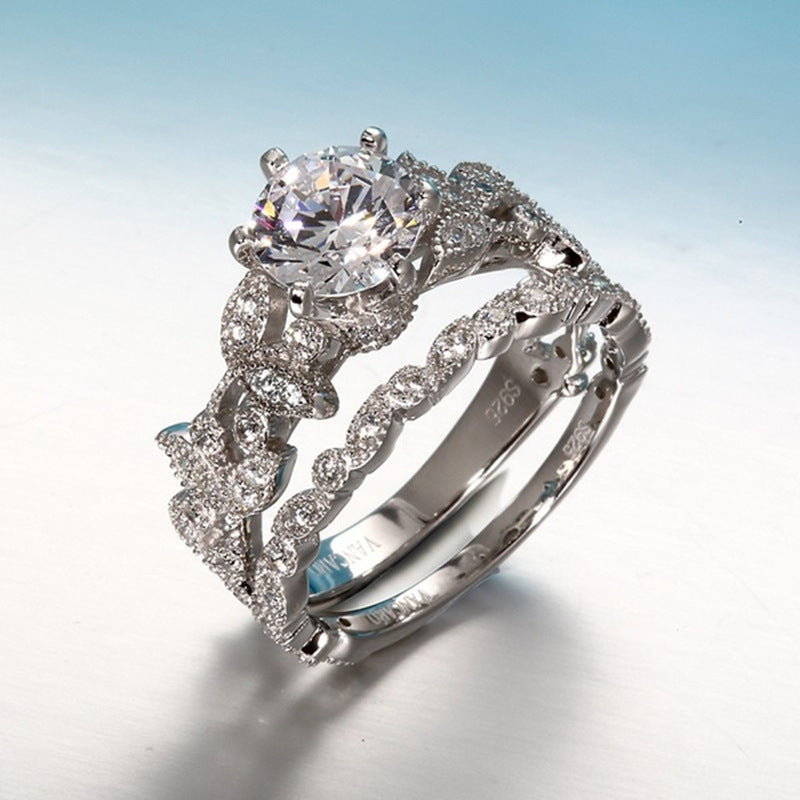 New European American princess Ring - Diamond Set ring tree leaf engagement ring
