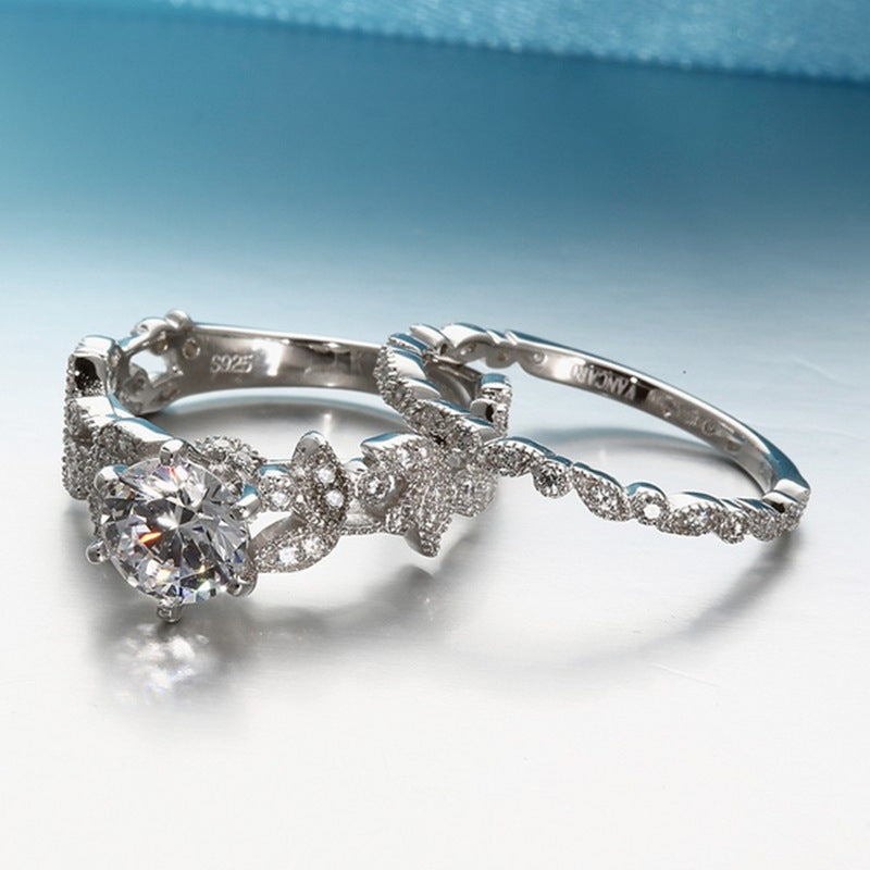 New European American princess Ring - Diamond Set ring tree leaf engagement ring