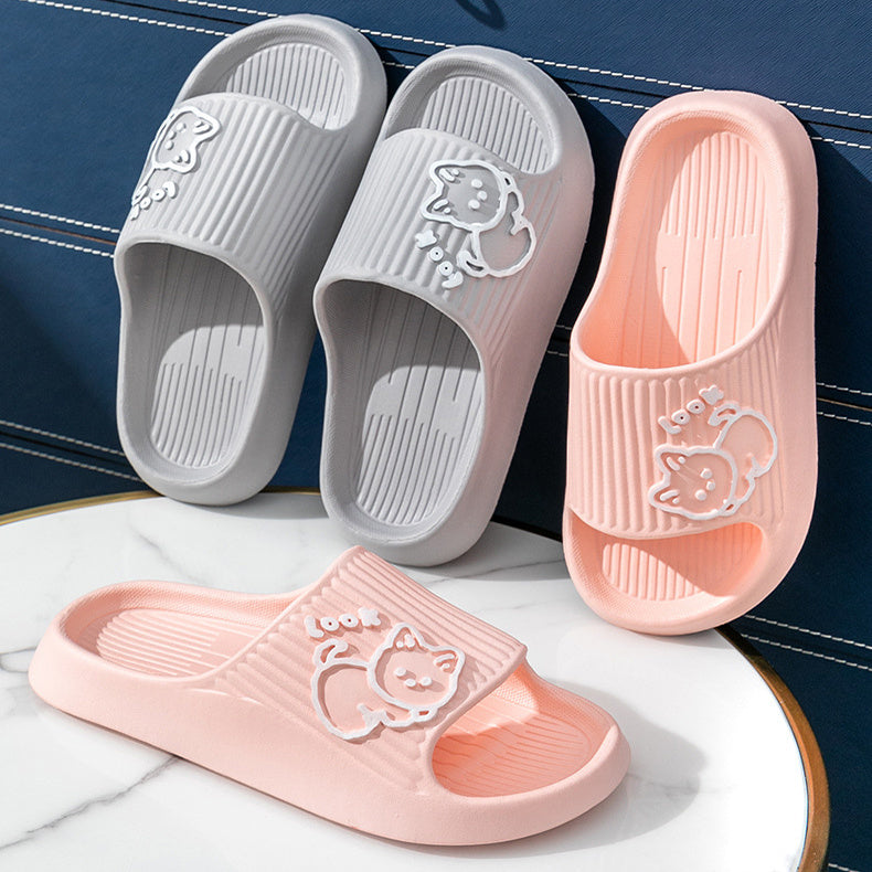 Cute Cat Slippers—Summer Women Home Shoes, Bath Thick Platform,  Non-Slip Slides Indoor Outdoor