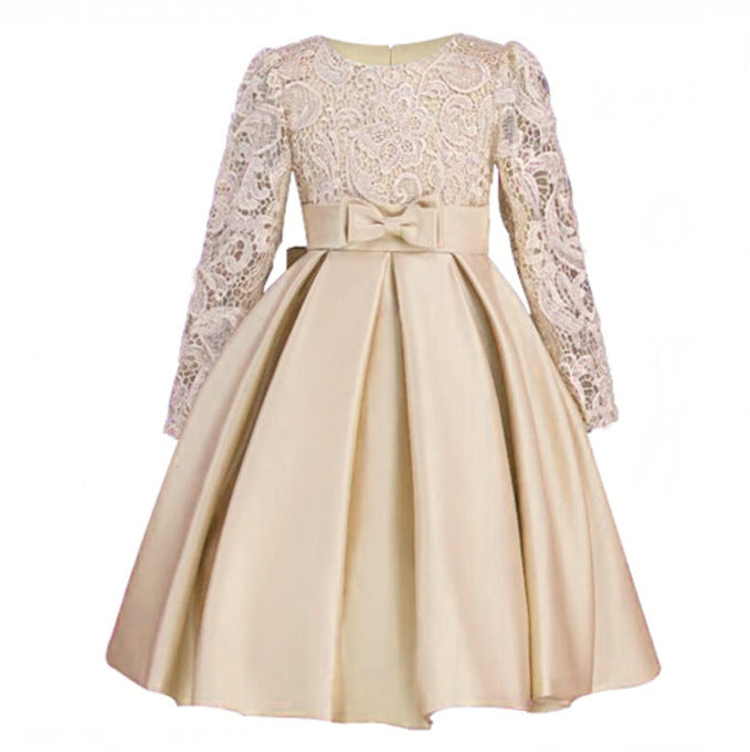 Party Children's Princess Long Sleeve Dress - Flower Girl Dress Purple Lace Costumes Dress