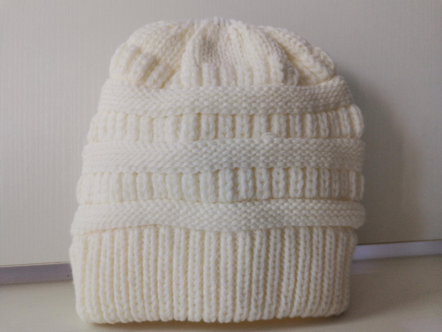 Mixed Color Knitted Wool Hat - Ladies Non-labeled Ponytail Hat