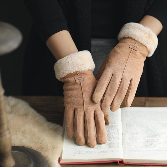 Autumn and Winter Warm Velvet Retro Suede  Gloves - Touch Screen Gloves Cute Driving