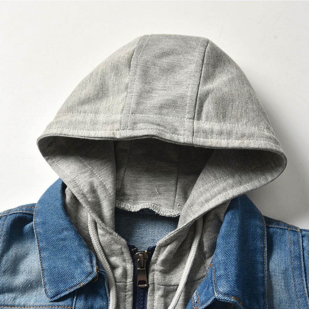 Children's Fake Two-piece Denim Jacket - Children's Hooded Fashion Casual Top