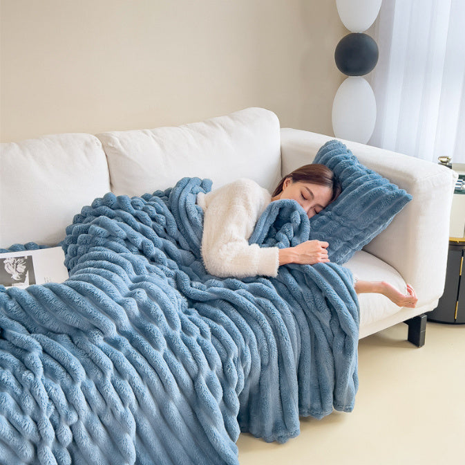 Soft Wind Bubble Velvet Blanket - Warm Solid Rabbit Fur Blankets / Double-sided Thickening Cover Throw Warm Fur Blanket