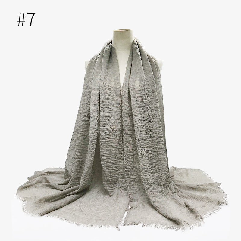 Bubble Plain Cotton fringe Scarf - Women Soft Solid Hijab Pashmina Wrap Hijab