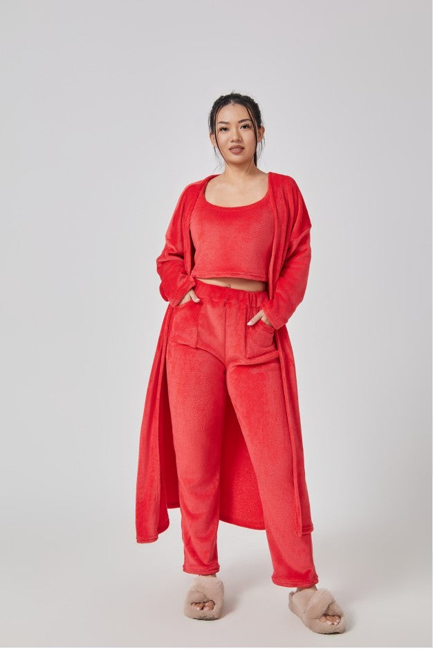 Cozy 3 Piece Lounge Wear Pajama Set - Cute Loungewear, Warm Suit Sets, Matching Set, Lounge Set, 3 Piece Pant Sets, Women Winter Dress