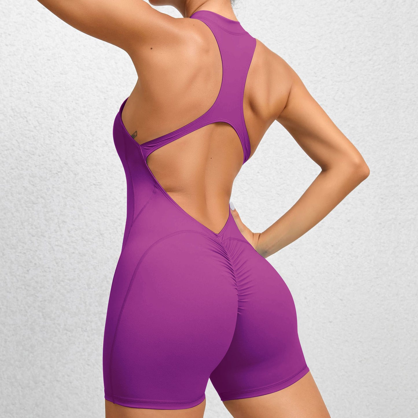 Zippered Yoga Fitness Shorts Jumpsuit – Tummy Control & Butt-Lifting Sportswear for Women