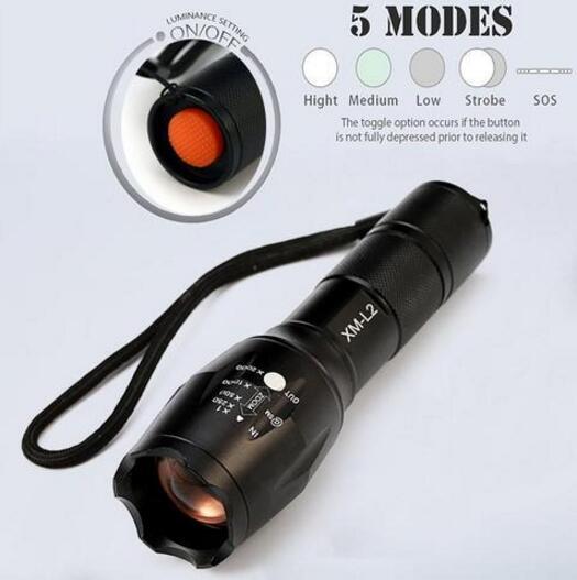 Zoom Flashlight Torch - Tactical 5000 Lumens Led High Power Flashlights AAA or 18650 battery kit