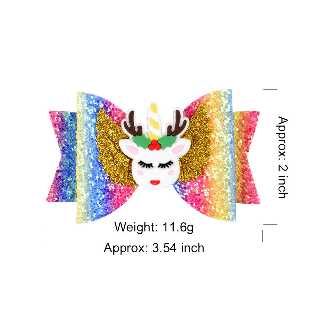 Bright Glitter Children Hair Clips - Kids Fairy Bow Princess Hairgrips / Flexible Hair Bow Headwear