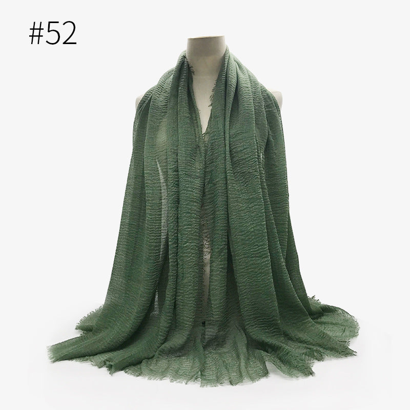 Bubble Plain Cotton fringe Scarf - Women Soft Solid Hijab Pashmina Wrap Hijab