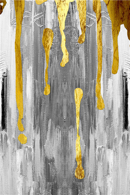 Nordic Gold Grey Abstract Canvas Art – Modern Frameless Oil Painting Poster