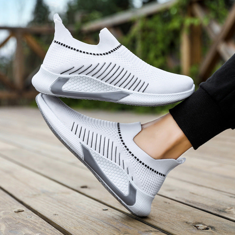 Fashion Mesh Sock Shoes With Striped Design - Men's Outdoor Breathable Slip-on Sneakers