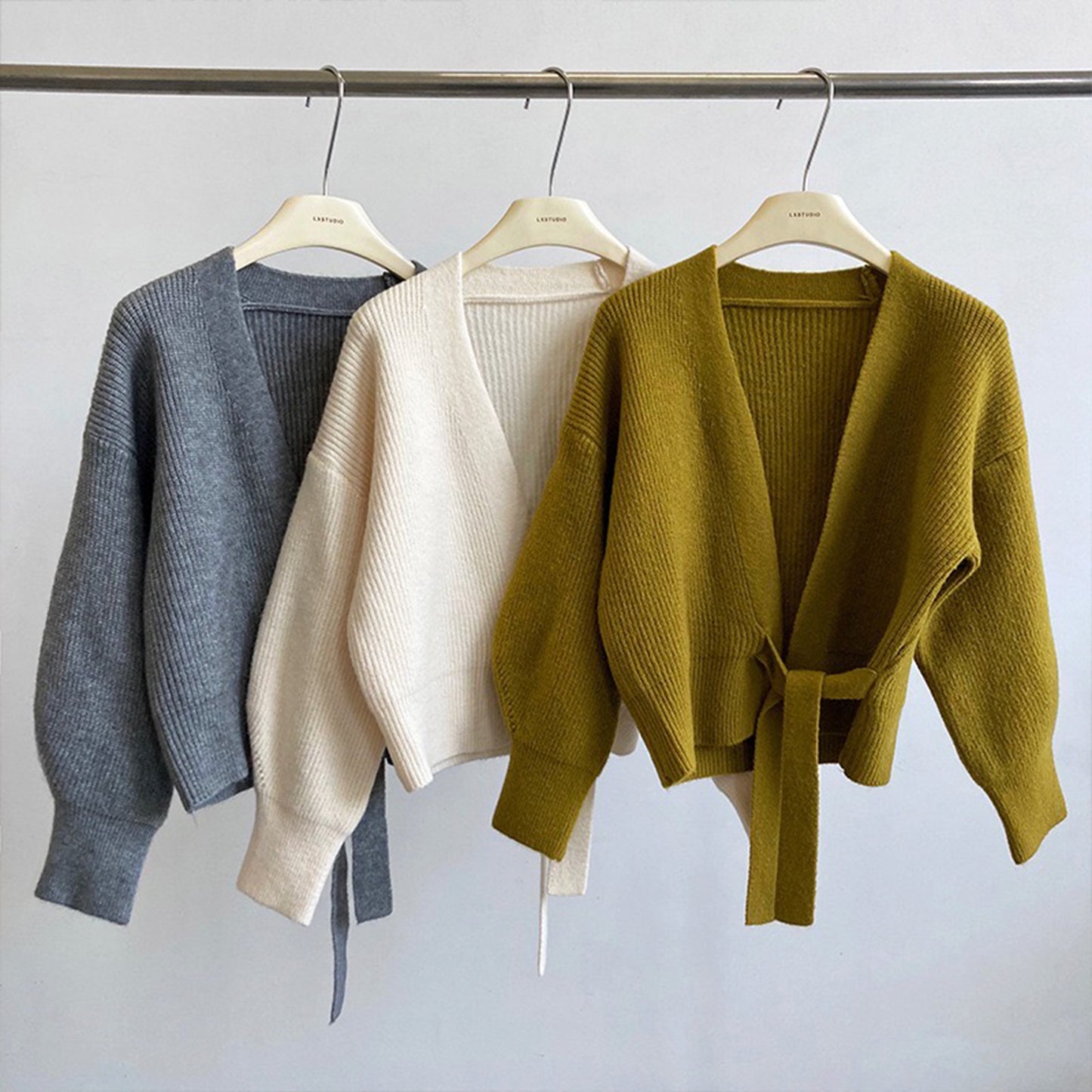 French Retro Knitted Cardigan - Top V-neck Tie Loose Women Sweater Coat, Handmade Spring Clothing, Womens Clothing