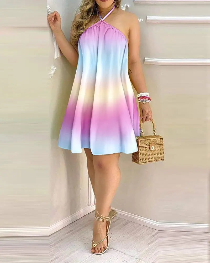 Printed Dress Summer Halter Neck Sleeveless Sexy Dresses