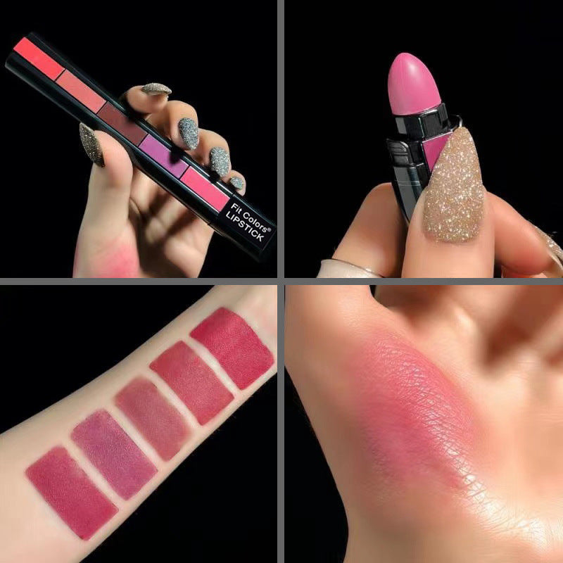 5-color Matte Lipstick Set - Velvet Lip Stick Non-stick Lip Gloss Long Lasting Waterproof Sexy Red Lipstick