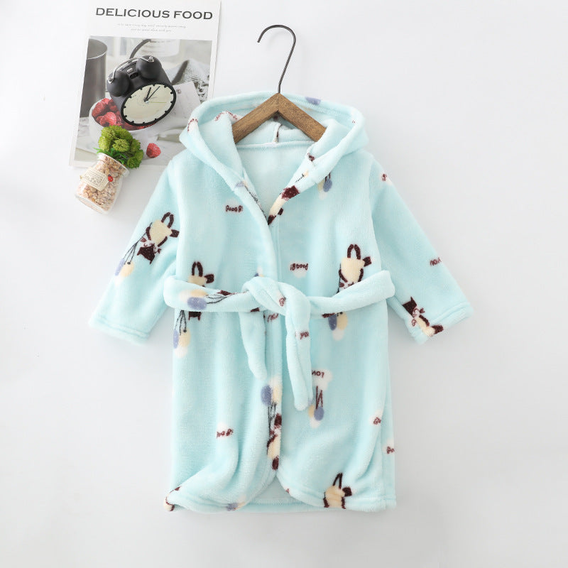 Children Hoodie Coral Velvet Night Robe - Children Flannel Clothing