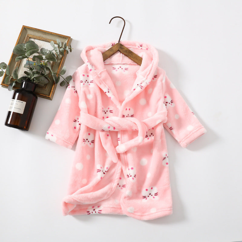 Children Hoodie Coral Velvet Night Robe - Children Flannel Clothing