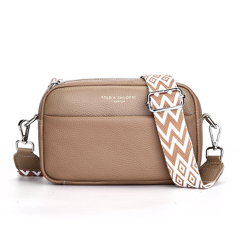 Simple Shoulder Messenger Bag - Top Layer Cowhide Small Square Bag