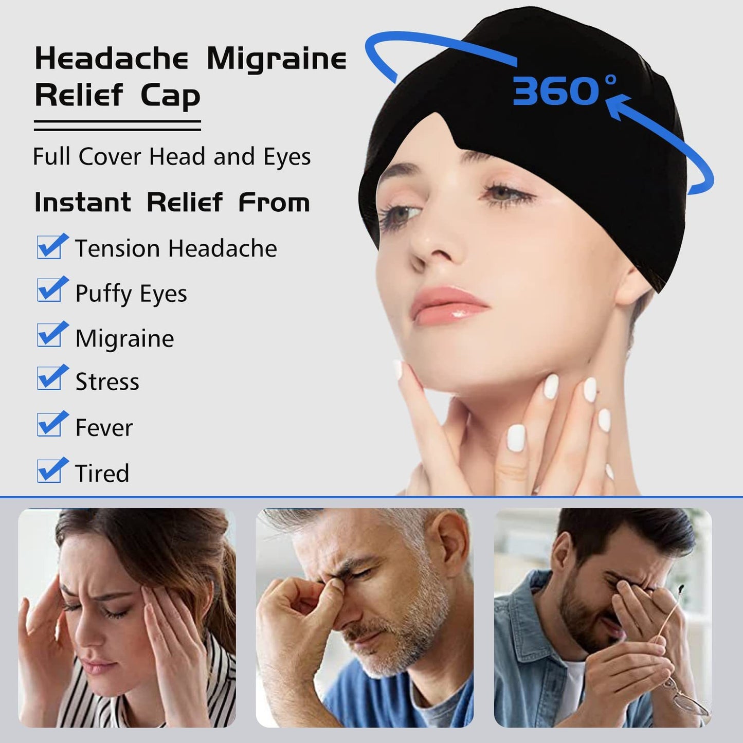 Ice Compress Headache Eye Mask Hat - Relief For Migraines, Stress, And Tension Massage Tool