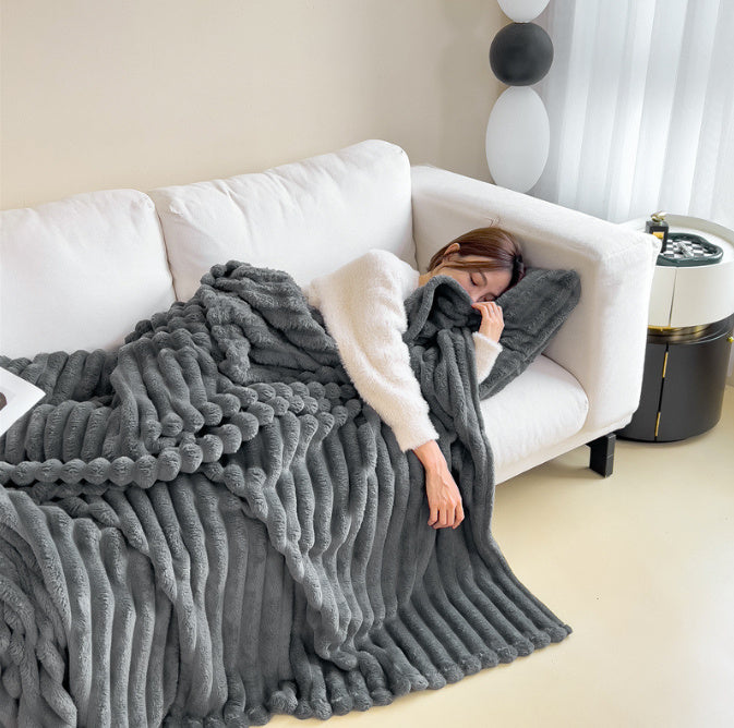 Soft Wind Bubble Velvet Blanket - Warm Solid Rabbit Fur Blankets / Double-sided Thickening Cover Throw Warm Fur Blanket