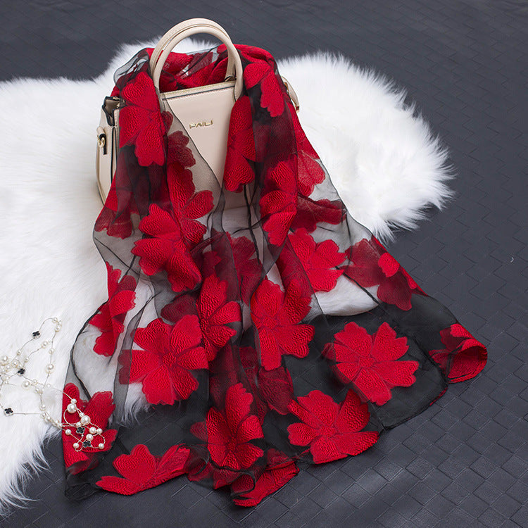 Cut Flowers Hollow Silk Simulation Scarf