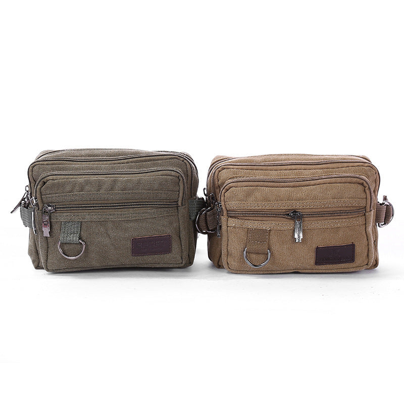 Canvas Fanny Pack With 4-Zipper Pockets - Men Waist Bag For Outdoors Workout Traveling Casual Running Hiking Cycling
