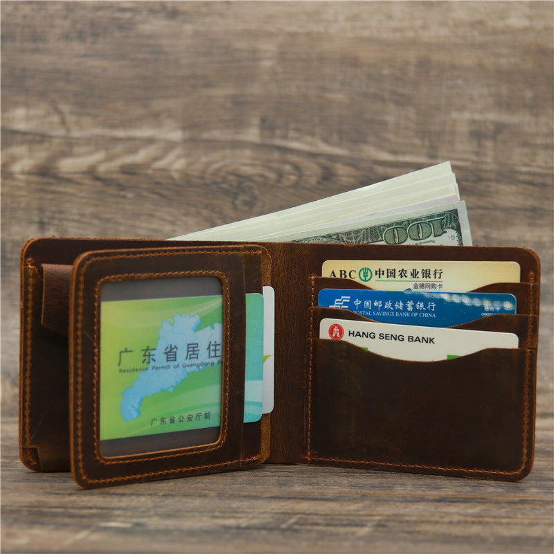 Men's Leather Wallet - Retro Rough Tri-fold First Layer Cowhide