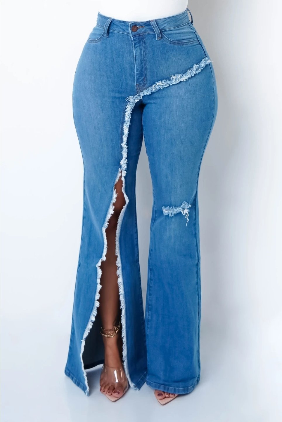 New Style Elastic Ripped Flared Pants Jeans