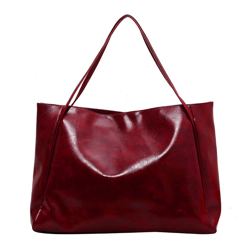 Vintage Women's Tote Bag - Athletic Casual Fashion Large Capacity Leather Shoulder Bag Shopper Harajuku Simple Handbag