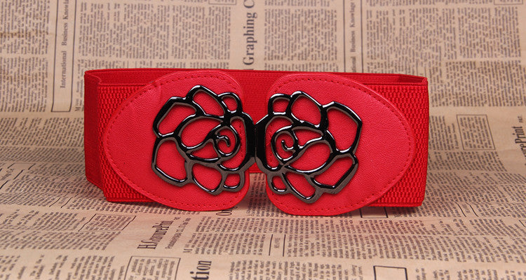 3-Pack Women’s Elastic Waist Belts – Stylish Rose Buckle Design | PU Leather Wide Belt