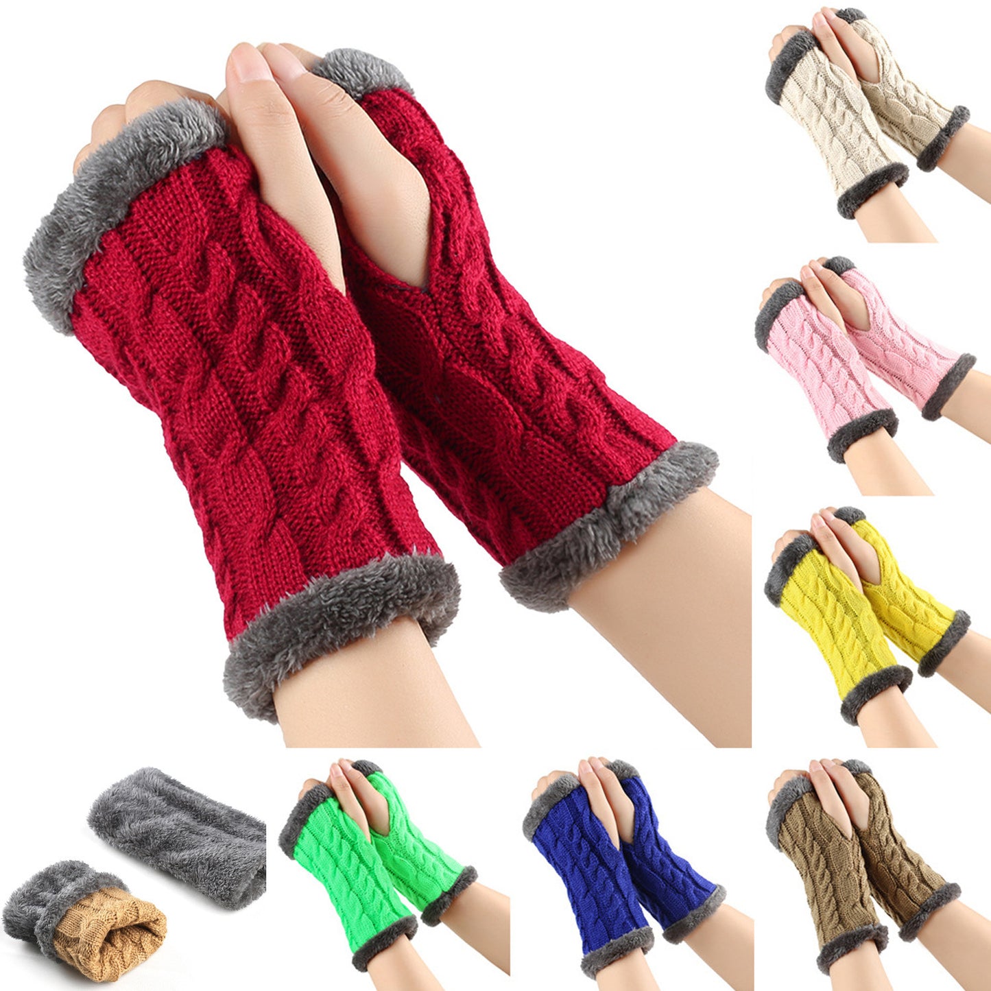 Winter Plush Gloves - Twist Knitted Fingerless Fleece Gloves Women Warm Thickened Woolen Gloves