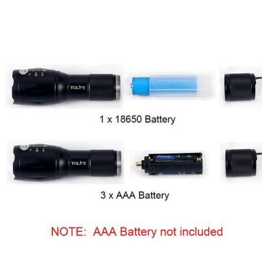 Zoom Flashlight Torch - Tactical 5000 Lumens Led High Power Flashlights AAA or 18650 battery kit