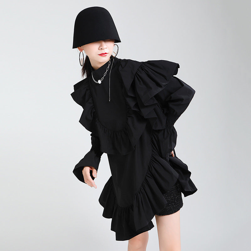 Full Flounce Long Sleeve Short Dress