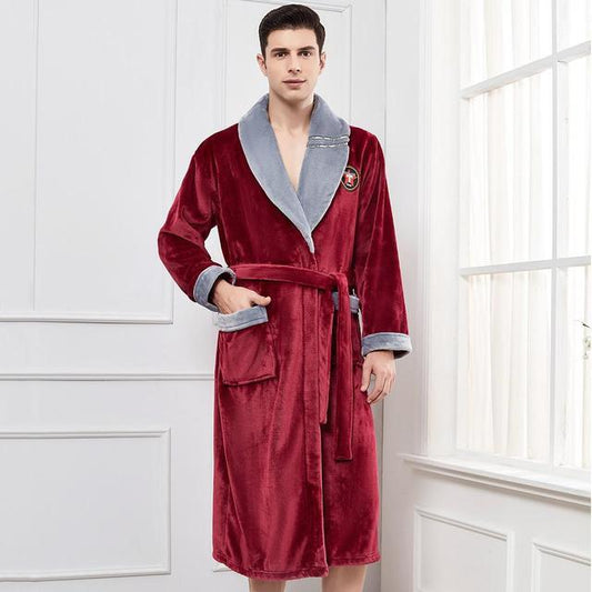 Winter Flannel Lovers Robe Gown - Elegant Solid Casual Sleepwear