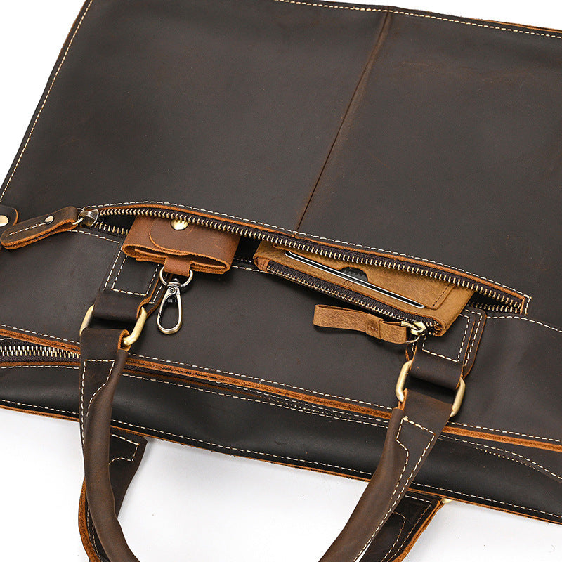 14-inch Commuter Business Briefcase - Retro Crazy Horse Leather Briefcase