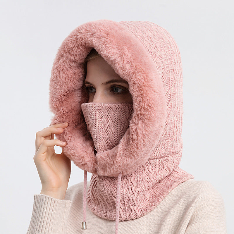 Winter Thick Plush Hat With Scarf - Windproof Warm Knit Hats Hooded For Women
