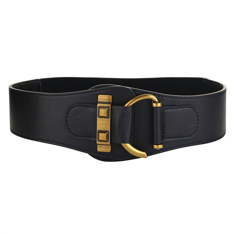 Elegant Wide Leather Cummerbund Belt – Women's Elastic Waistband for Skirt, Dress & Coat Styling