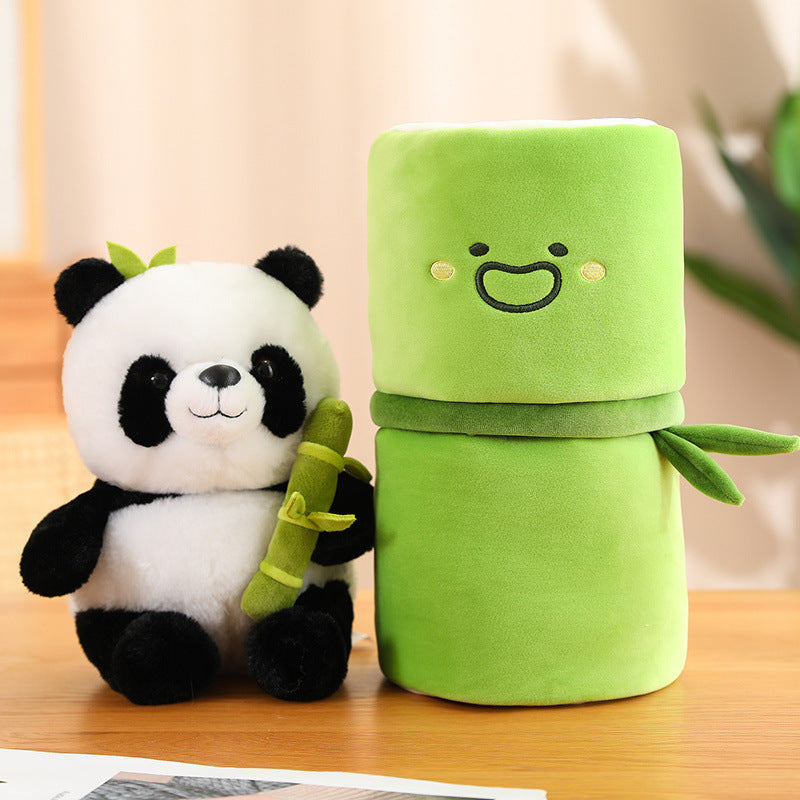 Simulated Bamboo Tube Flower Panda Plush Pillow – Cuteness & Comfort in One