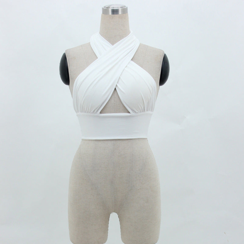 Versatile Tank Top Halter Neck Backless Strap top - Short Camisoles Solid Versatile