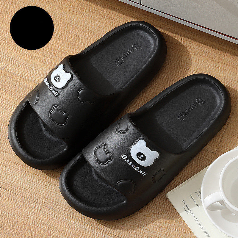 Cute Cartoon Bear Slippers For Women -- Summer Indoor Thick-soled Non-slip Floor Bathroom Home Slippers Men House Shoes