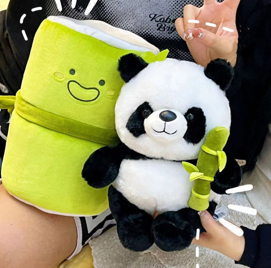 Simulated Bamboo Tube Flower Panda Plush Pillow – Cuteness & Comfort in One