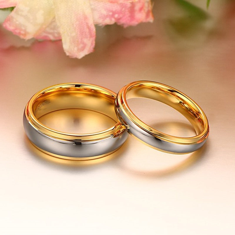 Tungsten Steel Couple Gold Engagement Ring