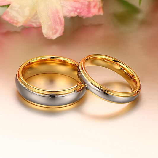 Tungsten Steel Couple Gold Engagement Ring