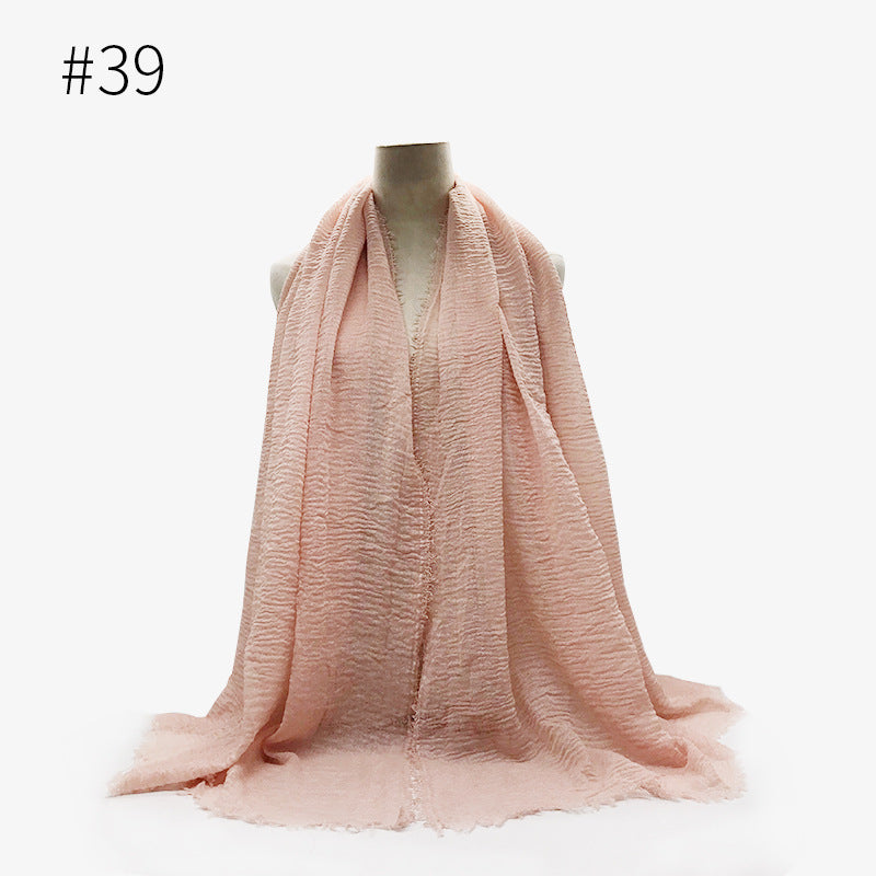 Bubble Plain Cotton fringe Scarf - Women Soft Solid Hijab Pashmina Wrap Hijab