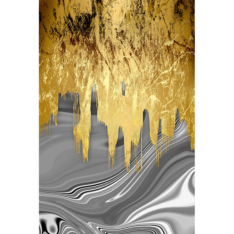 Nordic Gold Grey Abstract Canvas Art – Modern Frameless Oil Painting Poster