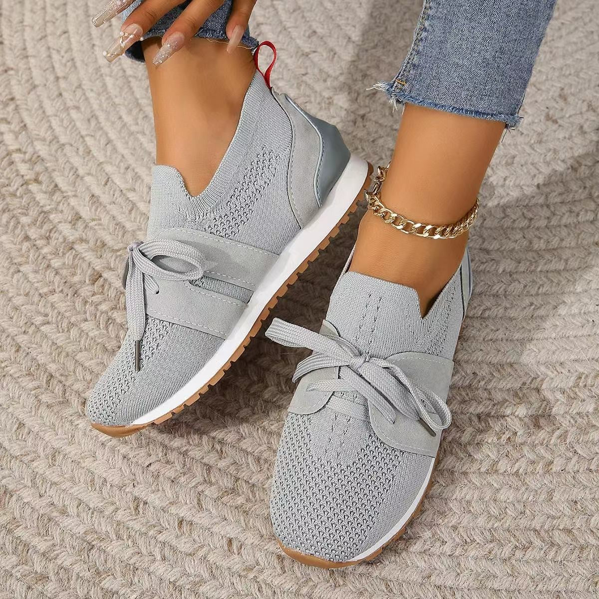 Lace-Up Mesh Flats Shoes for Women