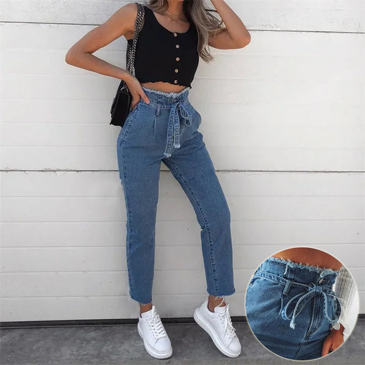 High-waisted Washed Pencil Jeans - Spring European And American Denim Jeans For Women