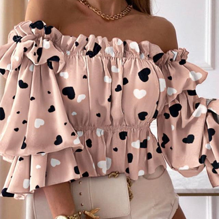 Sexy Off Shoulders Gathers Mid Sleeve Blouse