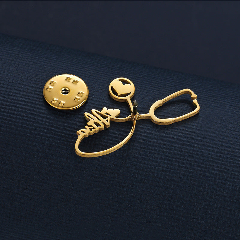 🩺Custom Name Letter Stethoscope Brooch – Stainless Steel Medical Pin