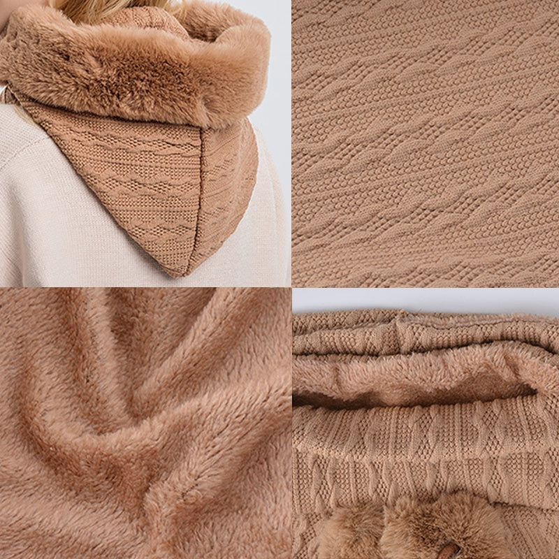 Winter Thick Plush Hat With Scarf - Windproof Warm Knit Hats Hooded For Women